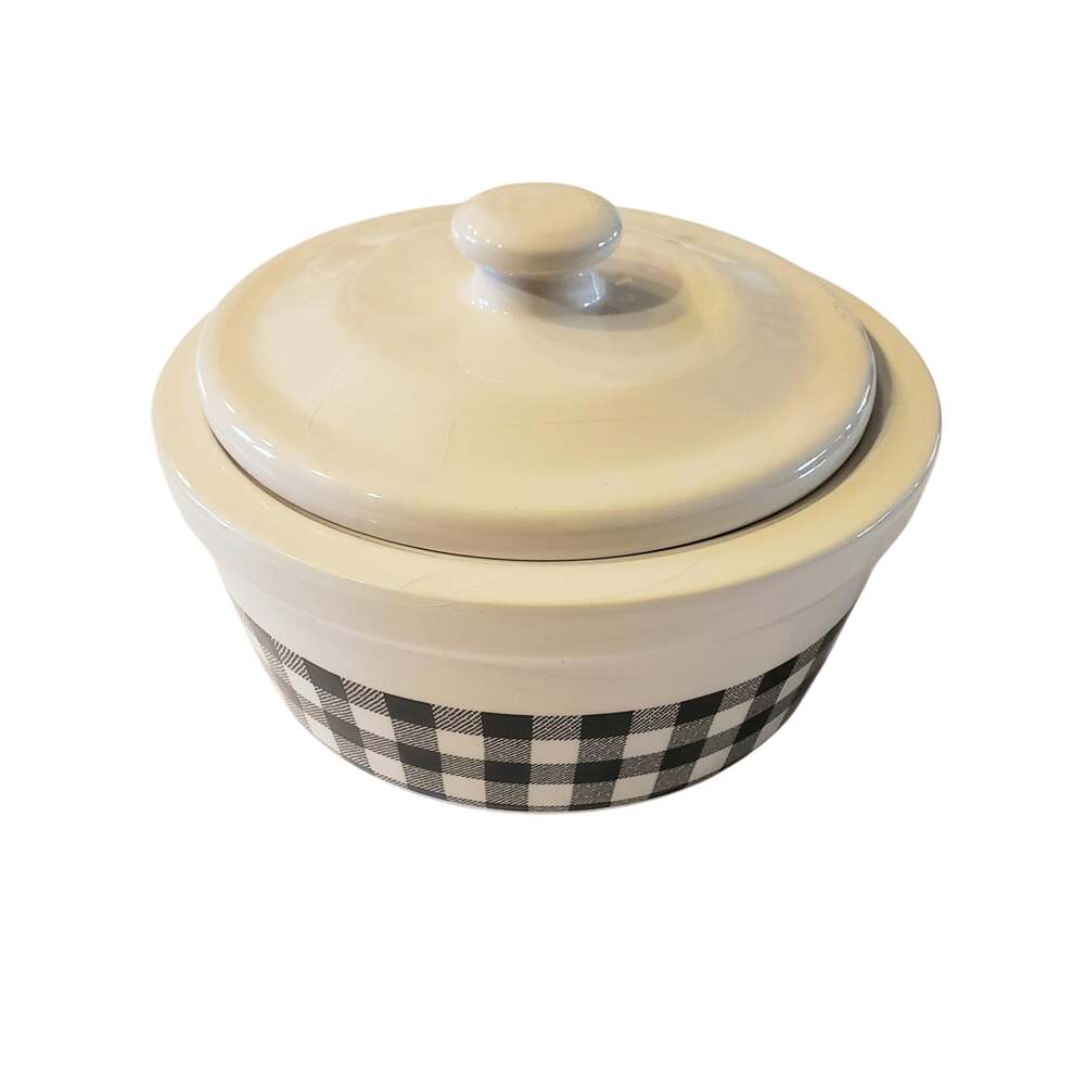 White and Black Buffalo Check Ceramic Kitchen Canister/ Bowl